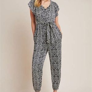 Anthropologie Zadie Satin Black and White Jumpsuit